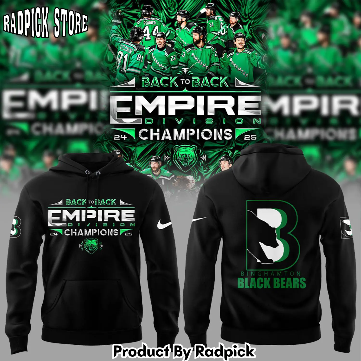 Binghamton black bears empire division champions hoodie joggers hoodie and long pants set rp291912